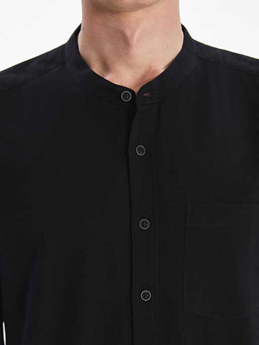 Regular Fit K?sa Kollu Keten Kar???ml? Erkek G?mlek