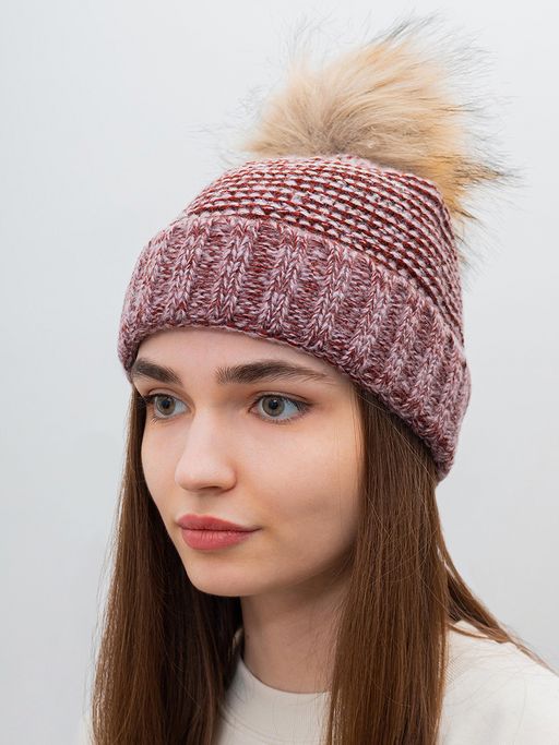 Шапка SEEBERGER арт. 18242-1 POMPOM BEANIE (бордовый / ярко-розовый)