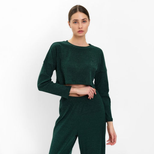 Костюм женский (лонгслив, брюки) MINAKU: Casual Collection, зелёный, размер 44