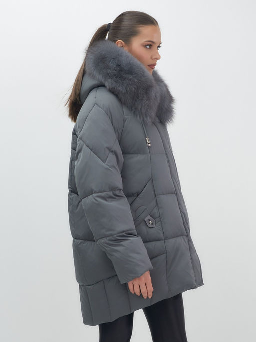 Куртка зимняя женская с мехом и капюшоном тренд темно-серого цвета 7660TC - Visdeer фото 3