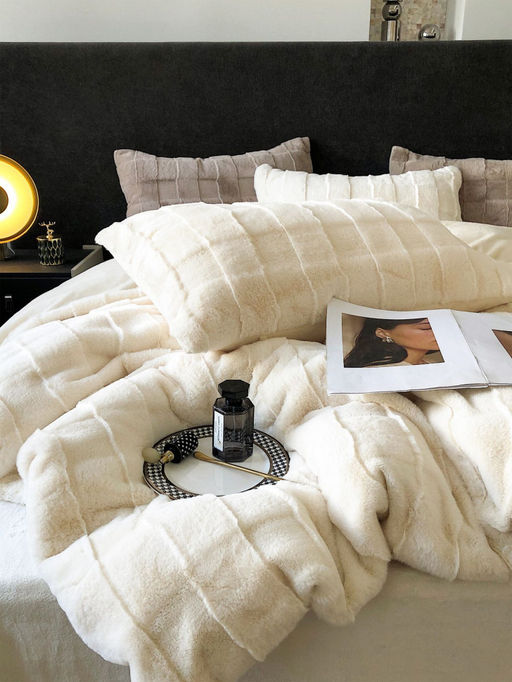 КПБ меховое MENCY с простыней и наволочками MENMEX ЧЕРНЫЙ