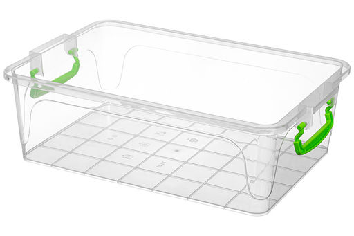 Контейнер 10 л 40,5*28*13,5 см "Фреш бокс" с зелеными ручками, прозрачный (модель 243)