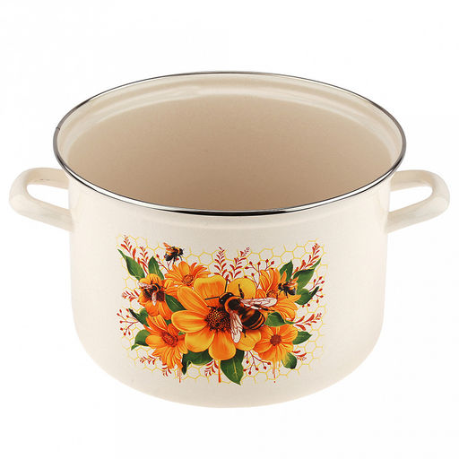 "Цветочный мед" Кастрюля эмалированная 6л, форма цилиндрическая, металлическая крышка (Россия)
