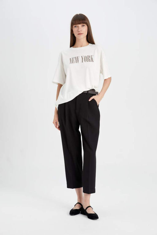 Футболка оверсайз с круглым вырезом и принтом из чесаного хлопка с короткими рукавами - Defacto фото 2