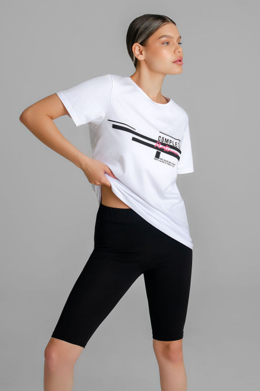 Арт. 5728 Костюм с велосипедками 42-50 Цвет:верх- белый, низ- черный