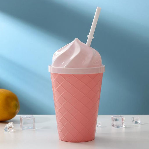 Цена за 12 шт. Стакан Пломбир, 500 мл, с крышкой и трубочкой, цвет МИКС