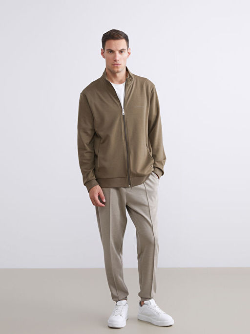 Rahat Kal?p Dik Yaka Erkek Fermuarl? Sweatshirt