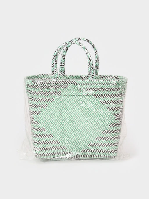 Сумка плетёная, 30×15×35 см, пластик, бирюзовая с чёрным