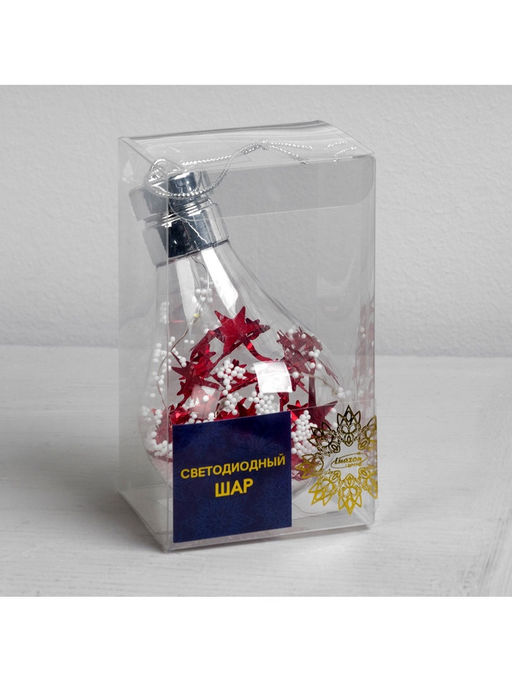 Ёлочный шар Шишки с красной мишурой, 5 LED, от батареек, свечение белое - Luazon lighting фото 11