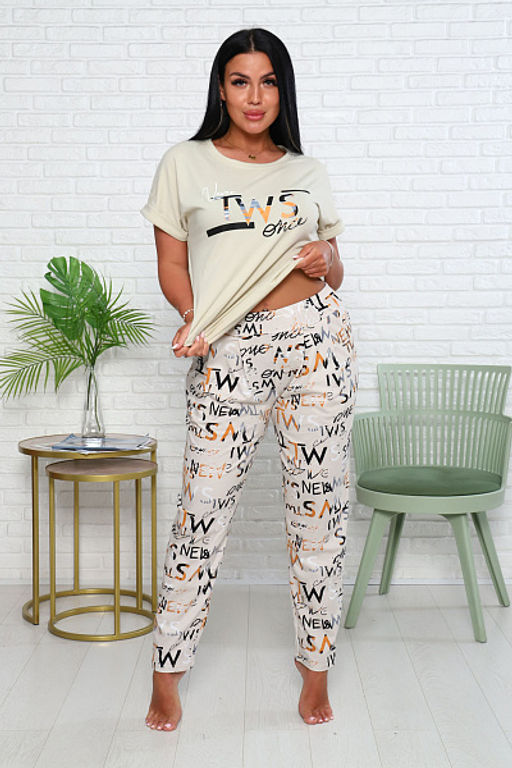 Костюм с брюками чинос, принт, бежевый (911-3) - Плиона фото 4