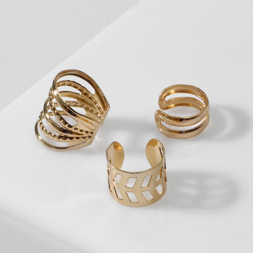 Серьги каффы с узорами, 3 шт., цвет золото