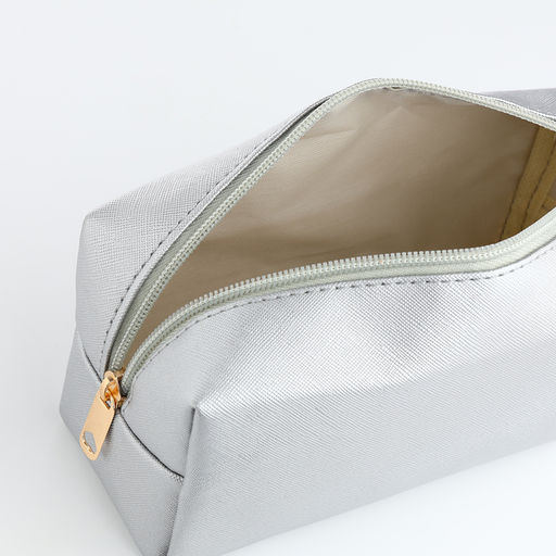 Косметичка женская на молнии, маленькая, объёмная, серебряная - Simaland фото 3