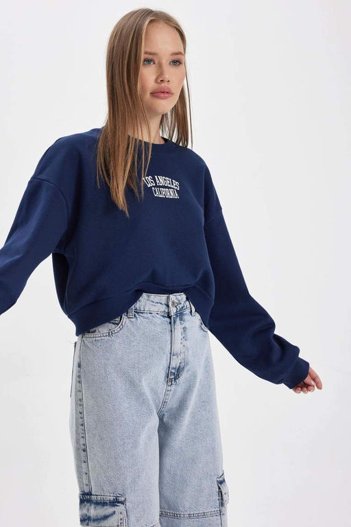 Толстый толстый свитшот Cool Oversize с круглым вырезом - Defacto фото 3
