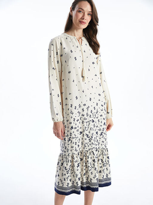 Ba?lamal? Yaka Desenli Elbise