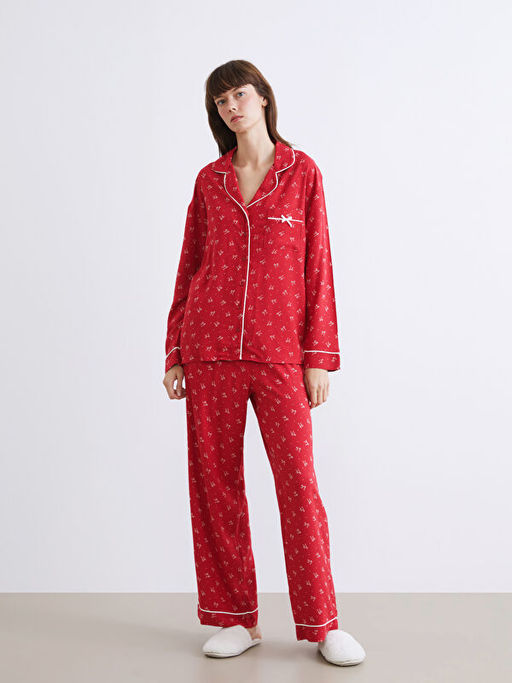 G?mlek Yaka Kad?n Pijama Tak?m?