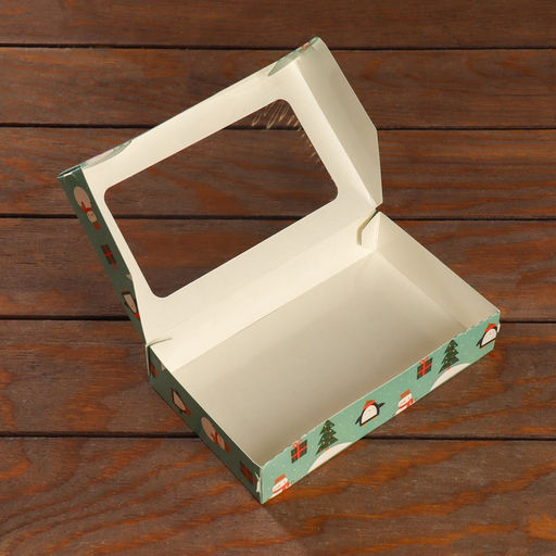 Цена за 20 шт. Коробка складная Пингвины и снеговики, зеленая, 20 х 12 х 4 см - Simaland фото 3