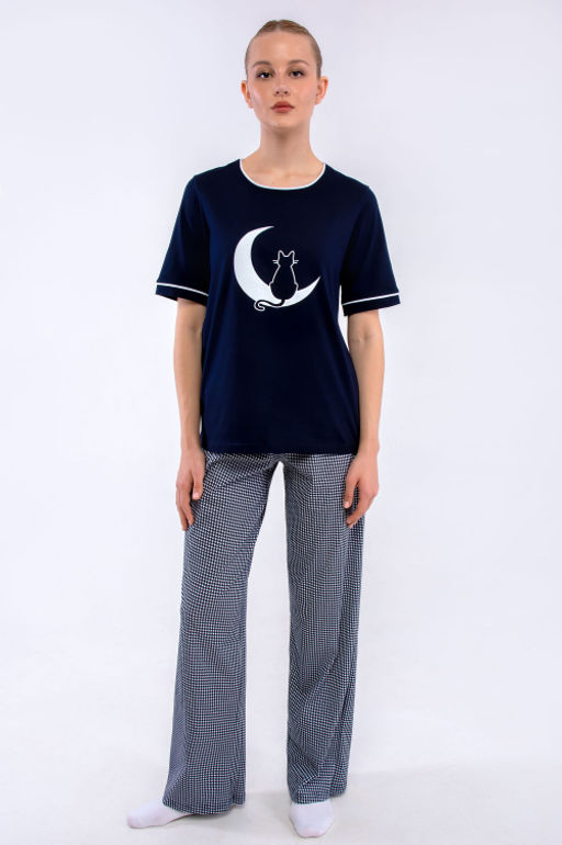 Арт. 10101 Пижама с брюками 44-54 (6 шт) Цвет:верх-темно-синий,низ бело-синий - Калинка фото 2