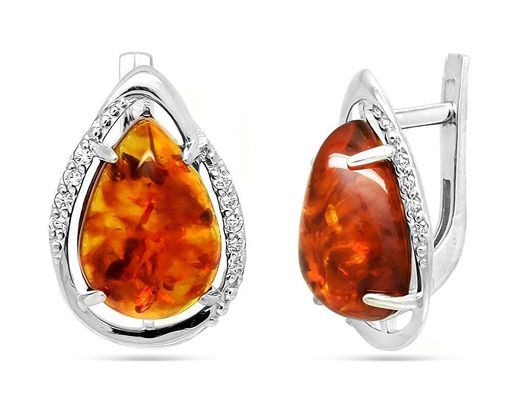 Серьги из серебра янтарь, СП75