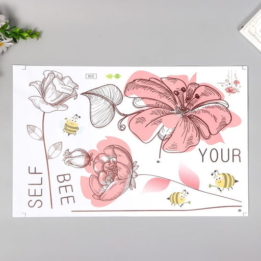 Наклейка интерьерная цветная «Цветы и пчёлки», пластик, 30×45 см