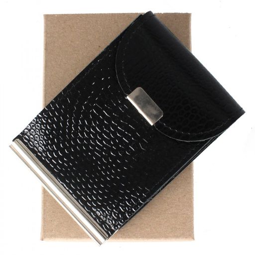 Зажим для купюр Croco-зк-300 (карм на мелочи, 2 кнопки) натуральная кожа черный змея (201) 205852  фото 4