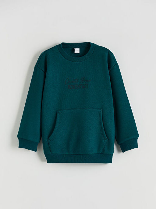Bask?l? Erkek ?ocuk Kal?n Sweatshirt