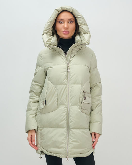 Куртка зимняя женская с капюшоном модная салатового цвета 3193Sl