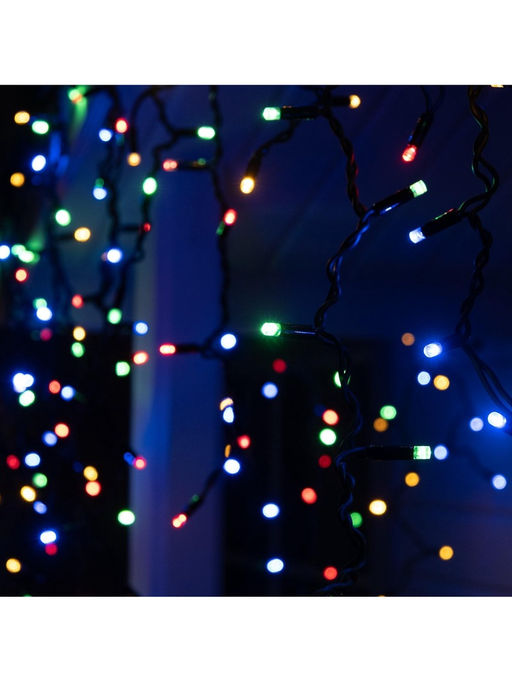 Гирлянда «Бахрома» 3×0.9 м, IP65, УМС, тёмная нить каучук, 144 LED, свечение мульти, 220 В
