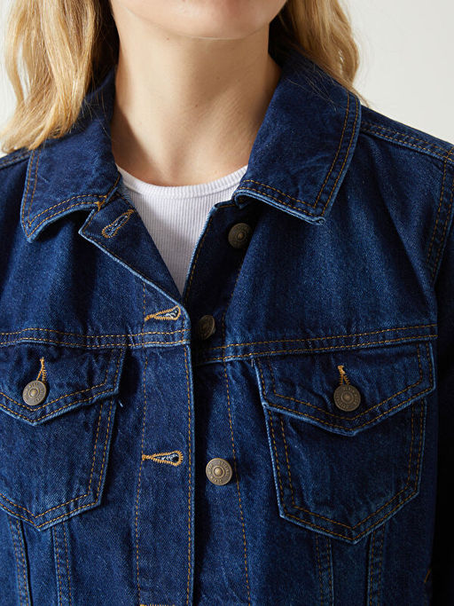 G?mlek Yaka Kad?n Jean Ceket