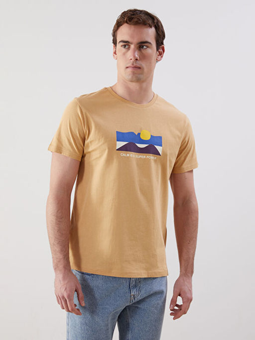 Bisiklet Yaka K?sa Kollu Bask?l? Penye Erkek Ti??rt