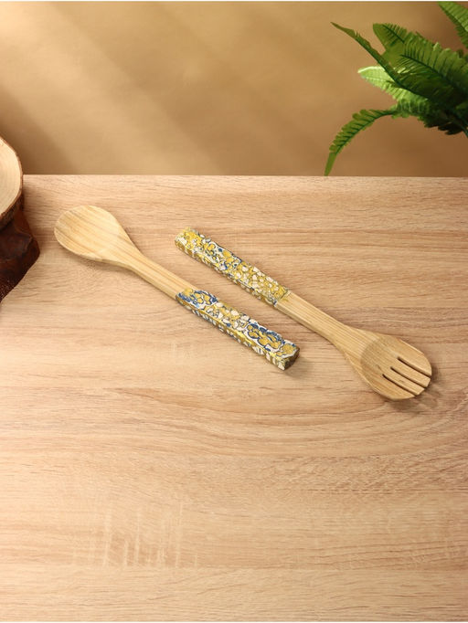 Набор для салата, вилка, ложка, 28 см, бамбук