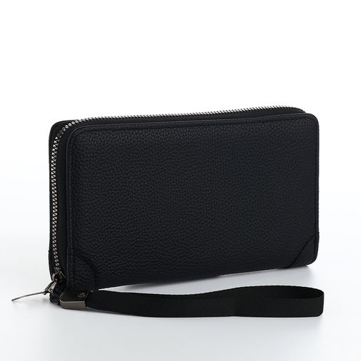 Портмоне мужское на молнии, отдел для карт, монет, чёрное
