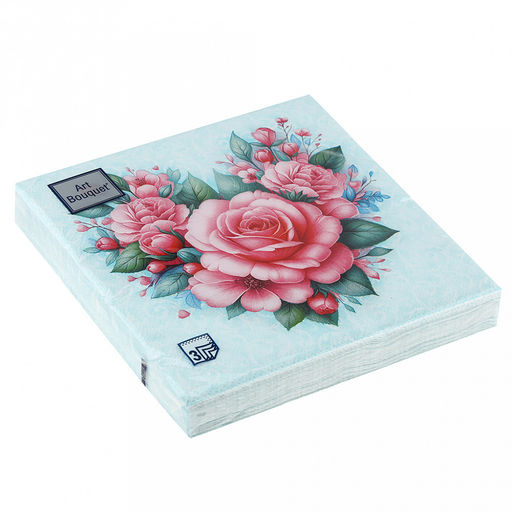Салфетки бумажные Art Bouquet 33х33см, 3-х слойные, 20 штук в упаковке, 100% целлюлоза, Сердце из роз (Россия)