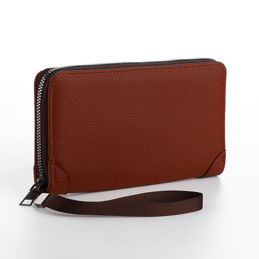 Портмоне мужское на молнии, отдел для карт, монет, коричневое