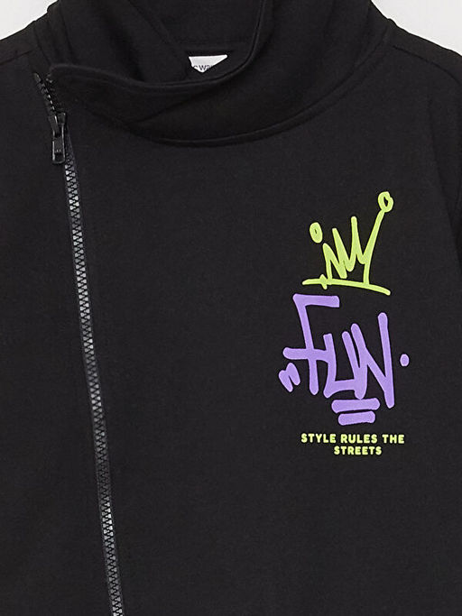Dik Yaka Bask?l? Uzun Kollu Erkek ?ocuk Fermuarl? Sweatshirt - Waikiki фото 3