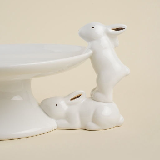 Блюдо сервировочное SL Home «Пасхальные кролики», 30.5×25×15.5 см, доломит, белое