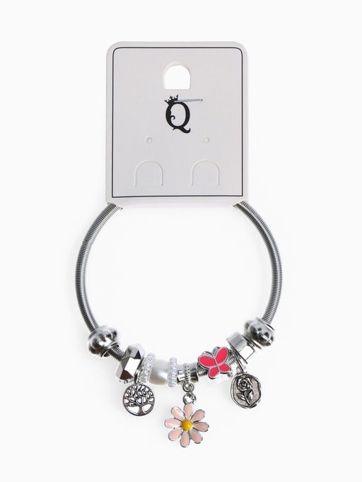 Браслет с шармами «Марджери. Цветочек», d=6.5 см, розовый в серебре