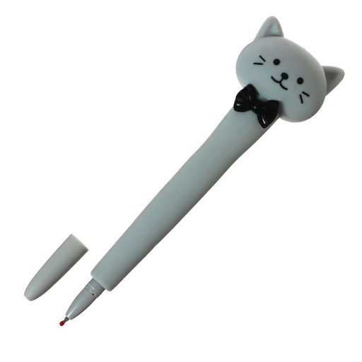 Ручка гелевая-прикол, стержень синий Котик с бантиком, серый - Calligrata фото 4