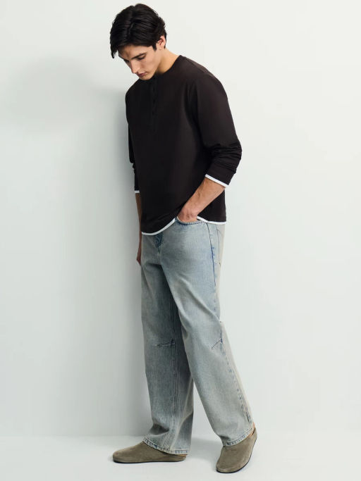 Контрастный лонгслив хенли / Zarina  фото 3