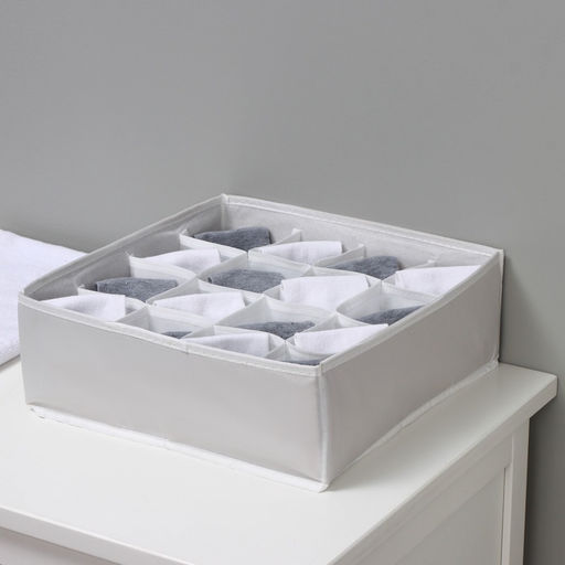 Органайзер для хранения белья LaDо́m, 16 ячеек, 32×32×12 см, серый