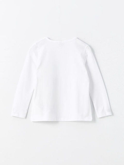 Bisiklet Yaka Bask?l? Uzun Kollu K?z ?ocuk Ti??rt