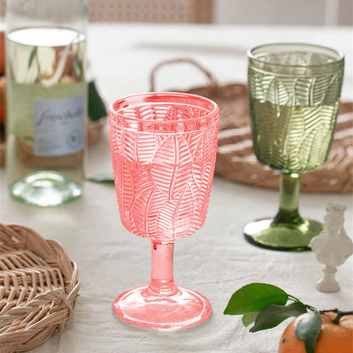 Листья Бокал стеклянный 350мл, д8см, h16,8см, рельефное, цветное стекло, цвет - розовый (Китай) - Домашняя мода фото 3