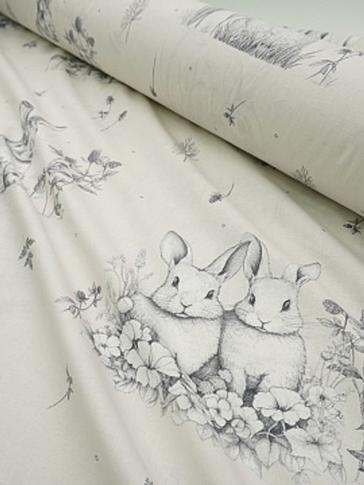 Бязь Кролики с клевером цв.св.бежево-серый, ш.1.5м, хлопок-100%, 135гр/м.кв