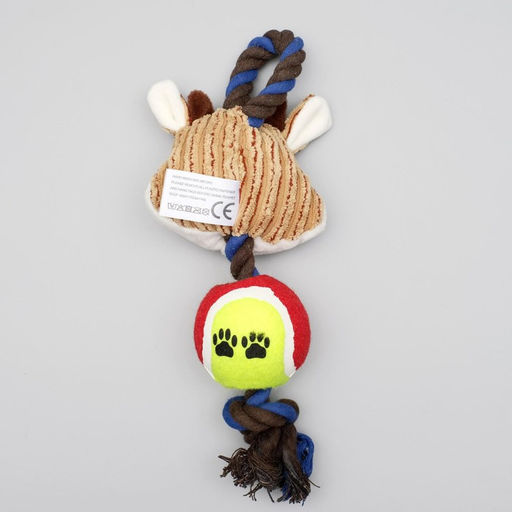 Игрушка для собак 3-в-1 Корова: канатная, мягкая с пищалкой, войлочный мяч, 30 см - Пижон фото 4