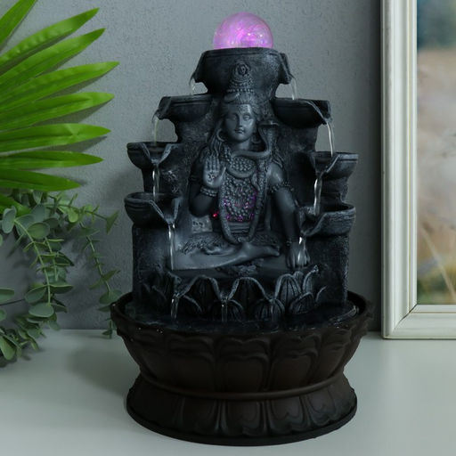 Фонтан настольный с подсветкой «Шива с коброй сидит под фонтаном», от сети, серый, 20.5×20.5×30 см