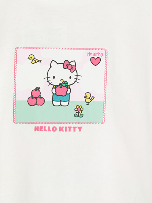Bisiklet Yaka Hello Kitty Bask?l? K?z ?ocuk Ti??rt