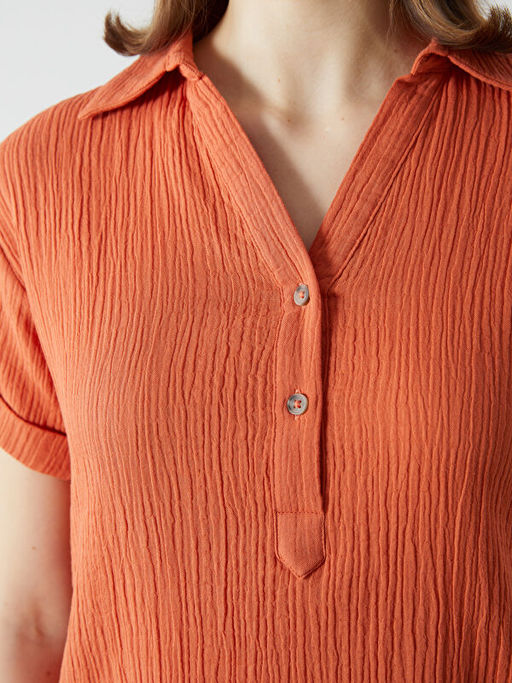 G?mlek Yaka Oversize M?slin Kad?n Elbise