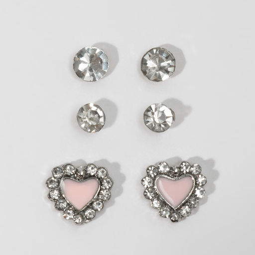 Цена за 2 шт. Пусеты 3 пары «Сердце», цвет МИКС