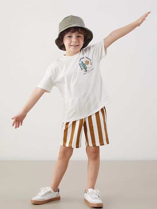 Bisiklet Yaka Bask?l? Erkek ?ocuk Ti??rt ve ?ort 2li