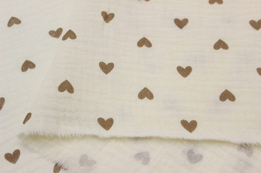Муслин двухслойный с эф.жатости Бежевые сердечки цв.сливочный, ш.1.4м, хлопок-100%, 120гр/м.кв - Купава фото 7