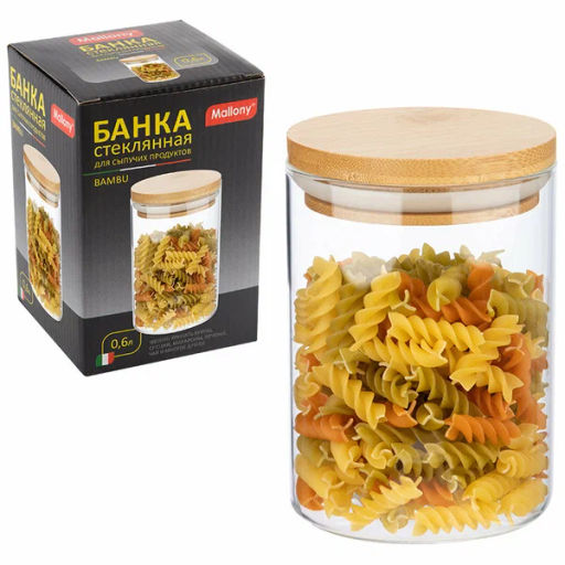 Стеклянная банка для сыпучих продуктов с крышкой BAMBU, объем: 0,6 л арт.004450 /Mallony/  фото 4